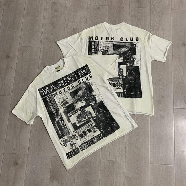 Vintage Motor Club Graphic Oversized T Shirt Streetwear Casual Short Sleeve Retro Tee Hover Image
