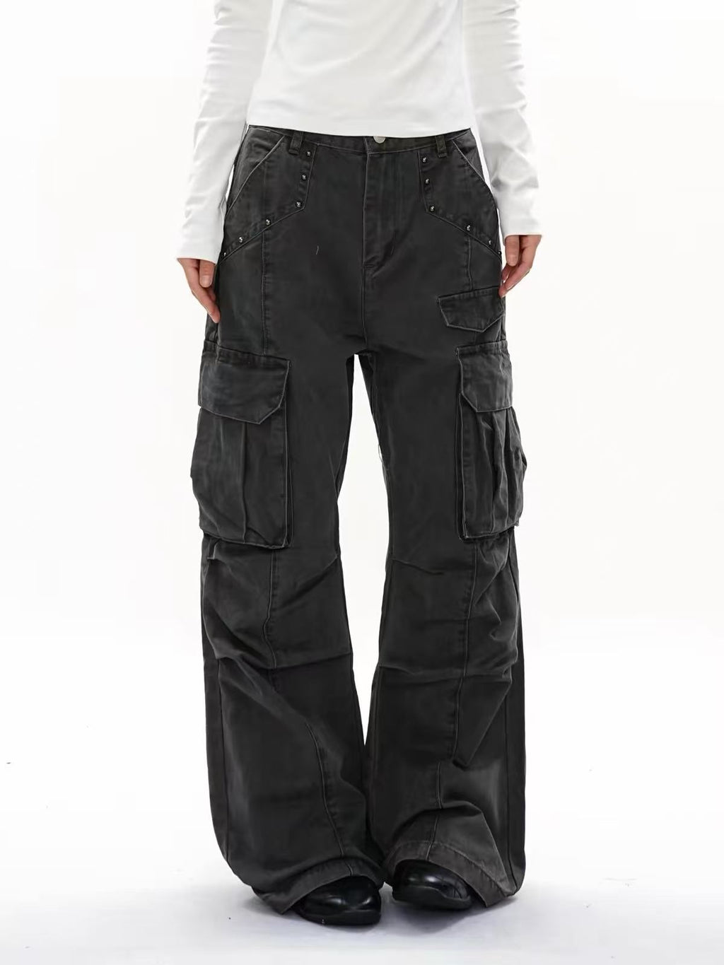 ShineNest Women's Washed Cargo Wide Leg Pants