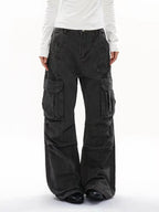 ShineNest Women's Washed Cargo Wide Leg Pants