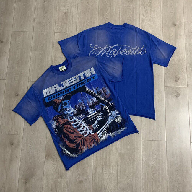 Vintage Skeleton Graphic Oversized T Shirt Retro Streetwear Short Sleeve Tee Hover Image