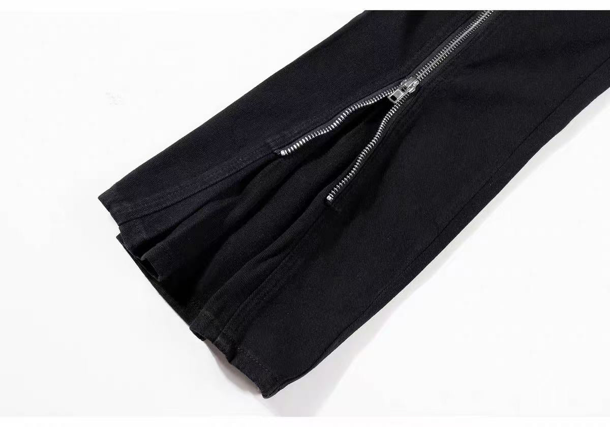 Women’s Black Zipper Flare Pants | Y2K High Waist Slim Fit Bell Bottom Trousers