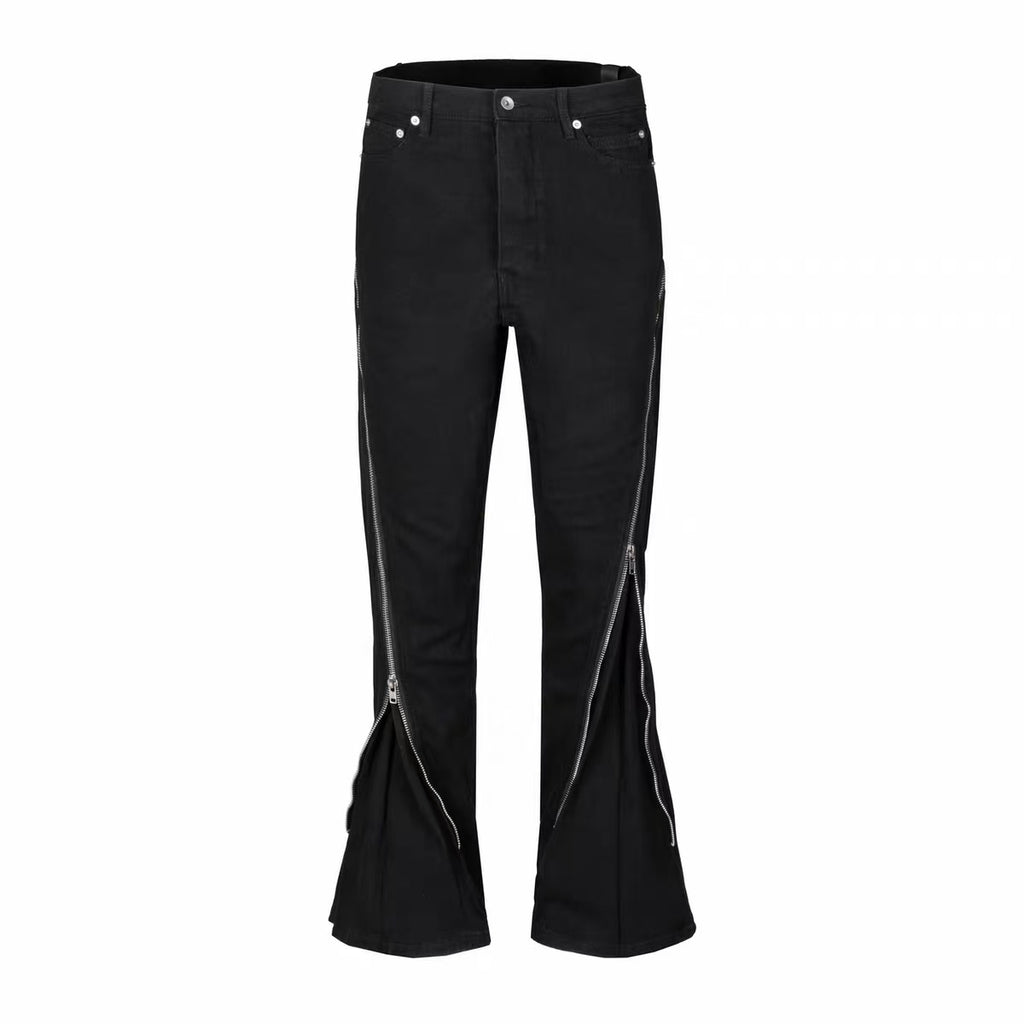 Women’s Black Zipper Flare Pants | Y2K High Waist Slim Fit Bell Bottom Trousers