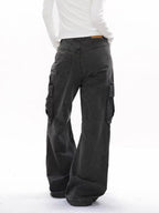 ShineNest Women's Washed Cargo Wide Leg Pants
