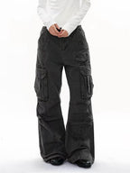 ShineNest Women's Washed Cargo Wide Leg Pants