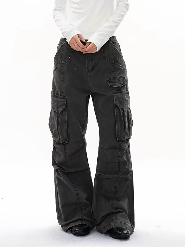 ShineNest Women's Washed Cargo Wide Leg Pants Main Image