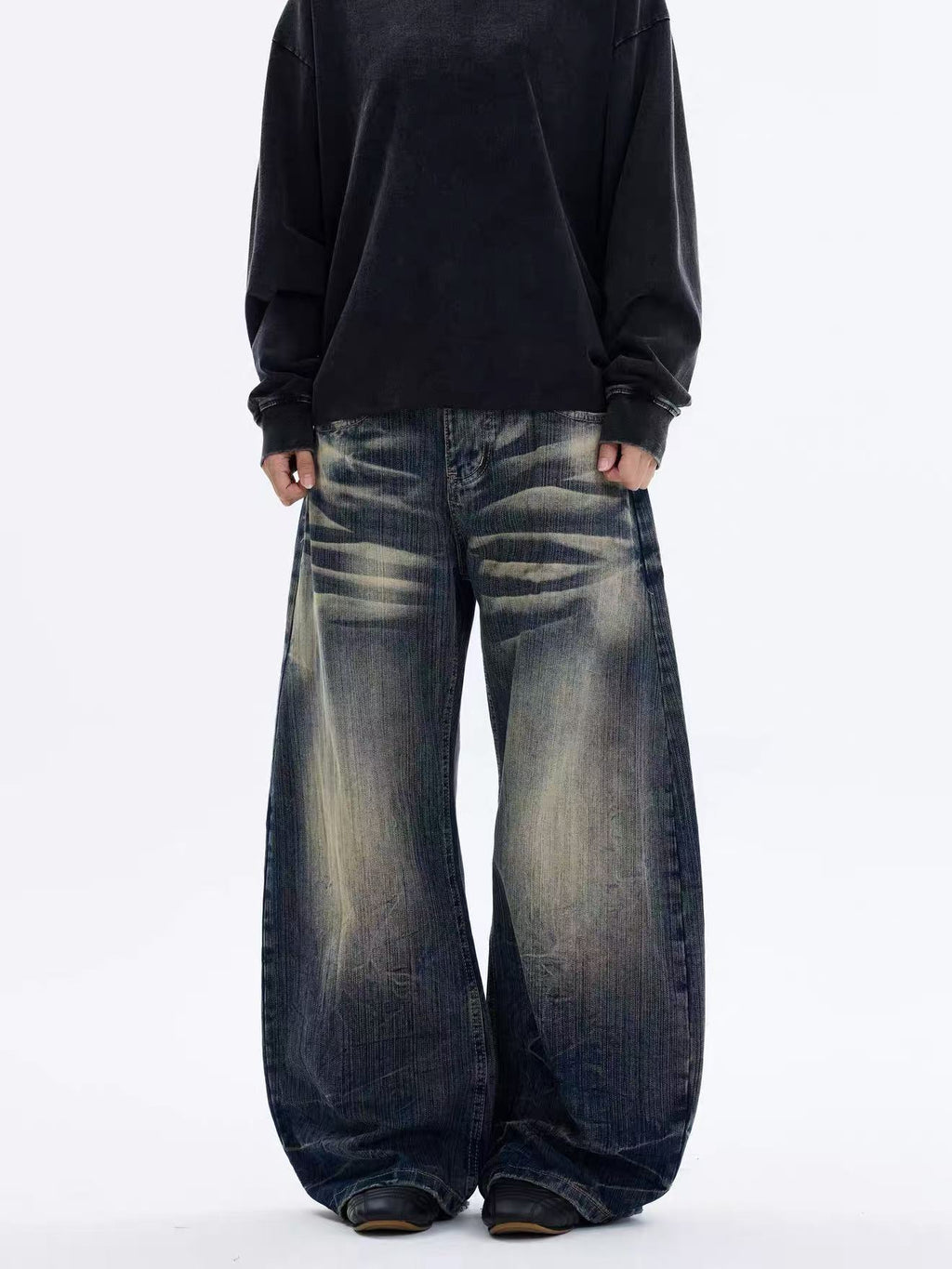 ShineNest Men's Vintage Washed Baggy Jeans