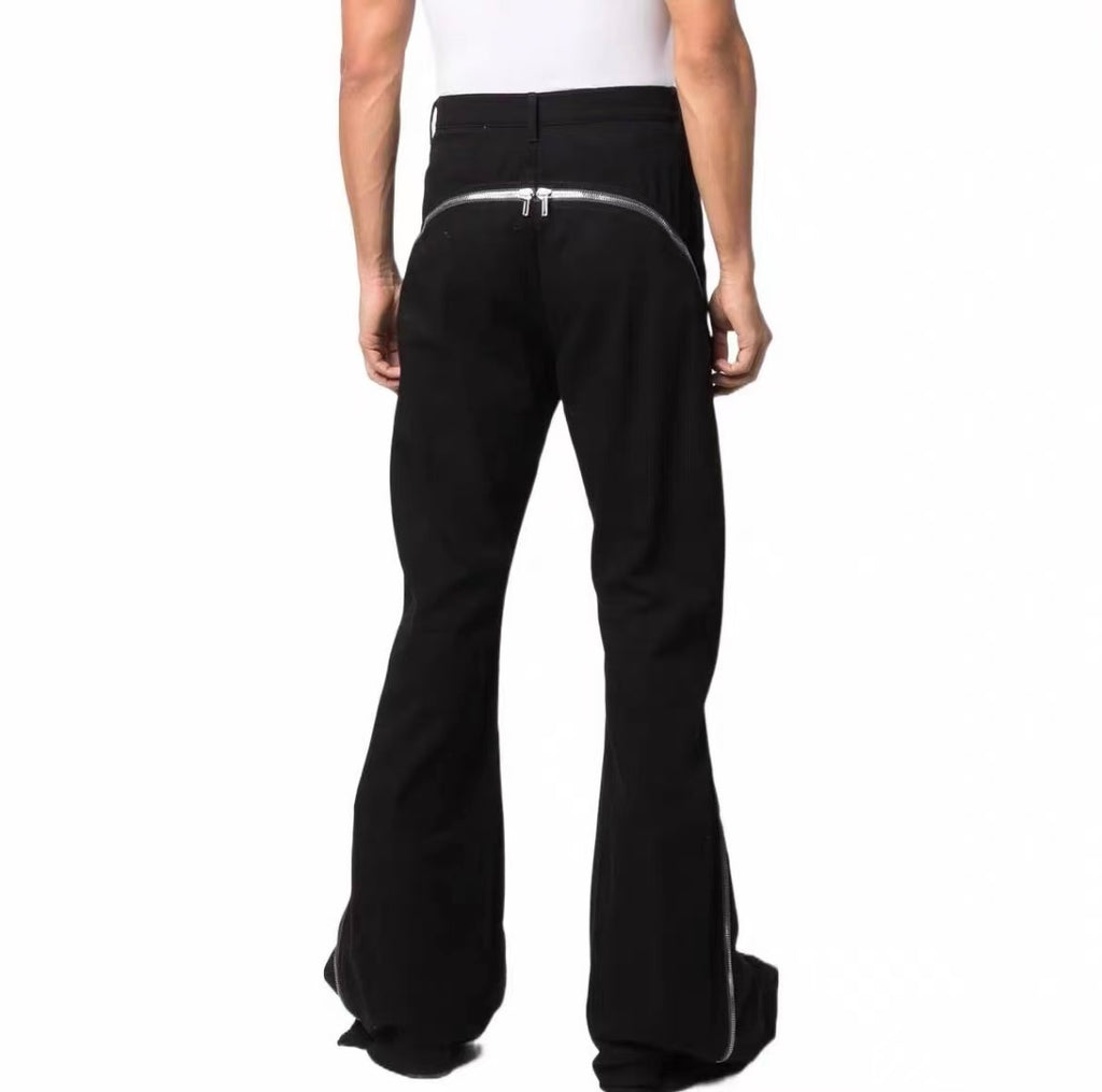 Women’s Black Zipper Flare Pants | Y2K High Waist Slim Fit Bell Bottom Trousers