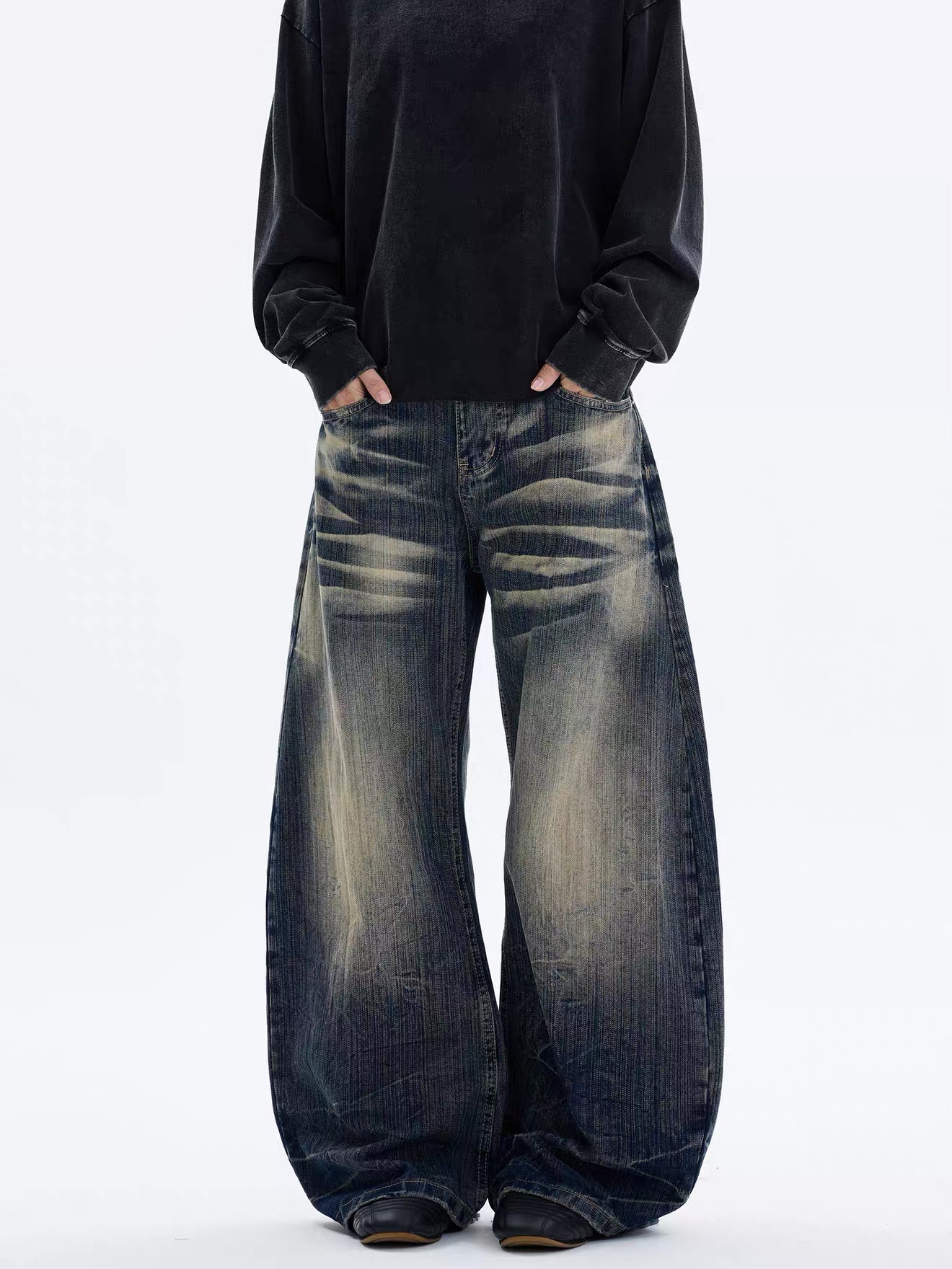 ShineNest Men's Vintage Washed Baggy Jeans