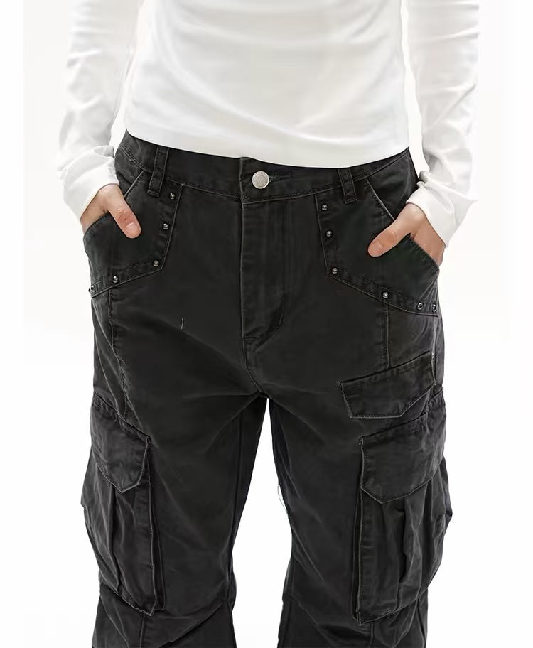 ShineNest Women's Washed Cargo Wide Leg Pants