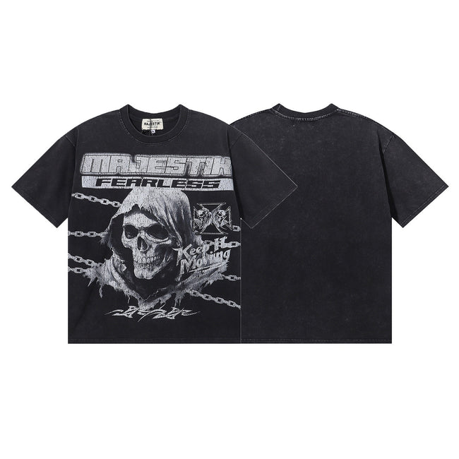 Vintage Skull Graphic Oversized Black T Shirt Streetwear Gothic Retro Tee Hover Image