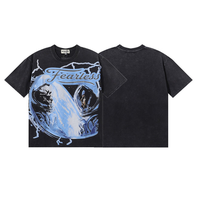 Fearless Space Graphic Oversized T-Shirt – Astronaut Streetwear Short Sleeve Tee Hover Image