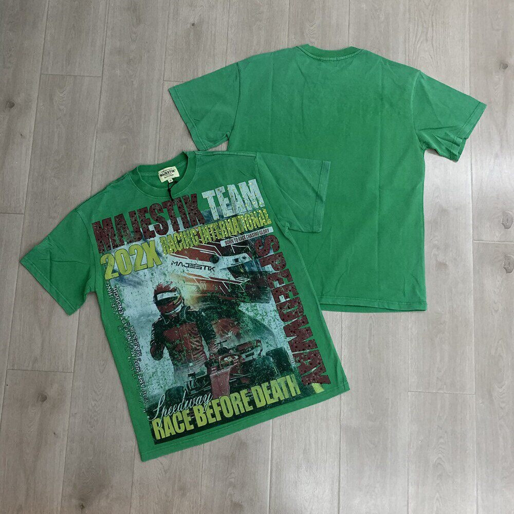 Vintage Racing Graphic Oversized Green T Shirt Unisex Streetwear Casual Top