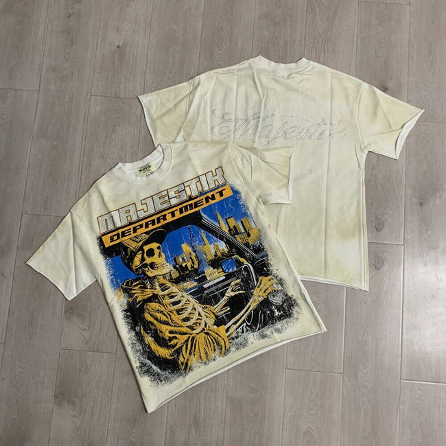 Vintage Skeleton Graphic Oversized T Shirt Unisex Streetwear Casual Short Sleeve Top Hover Image