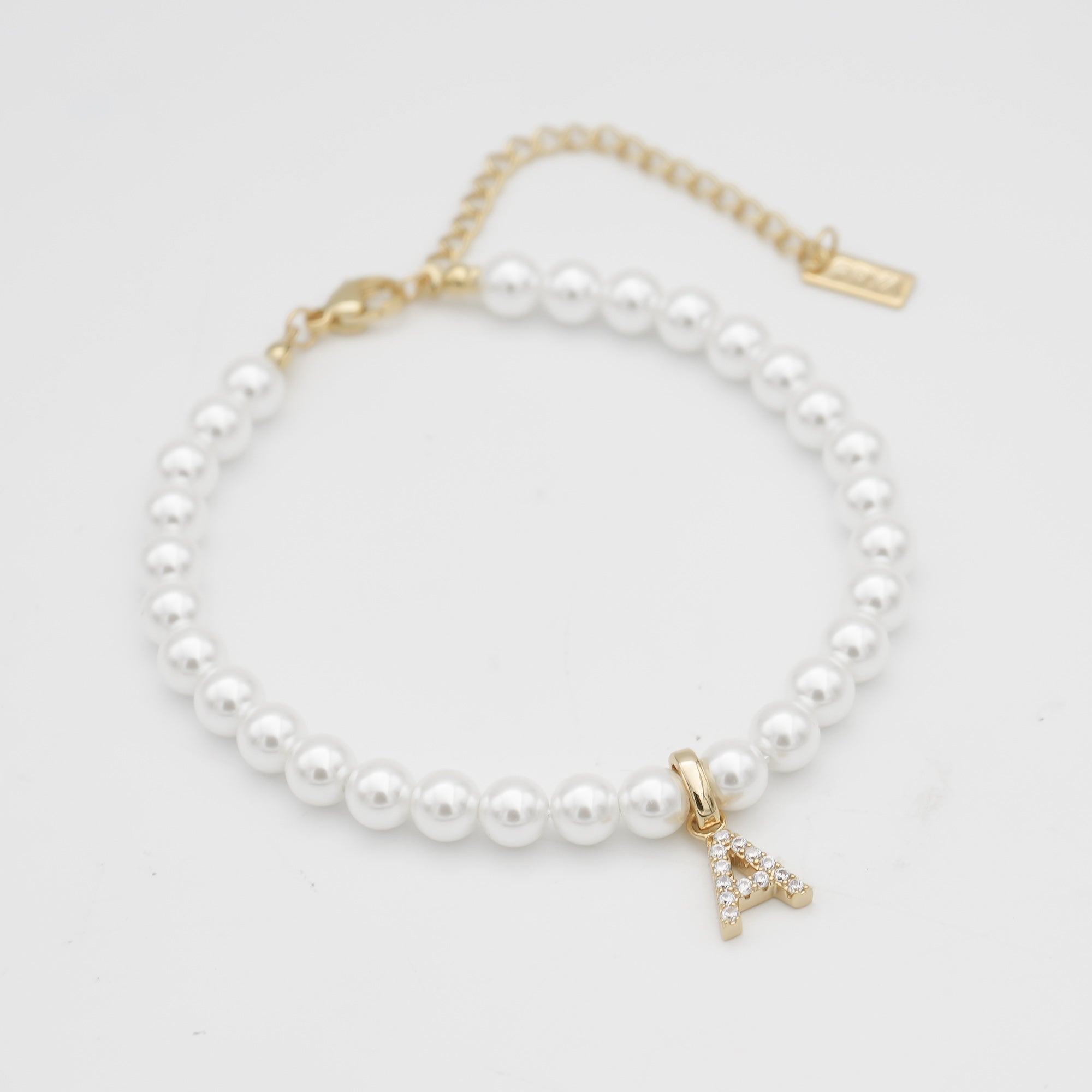 Pave Pearl Initial Bracelet