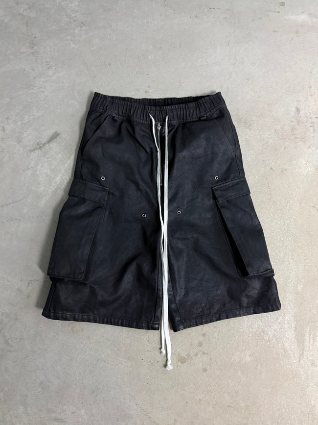 WAXED DENIM LONG CARGO SHORTS Main Image