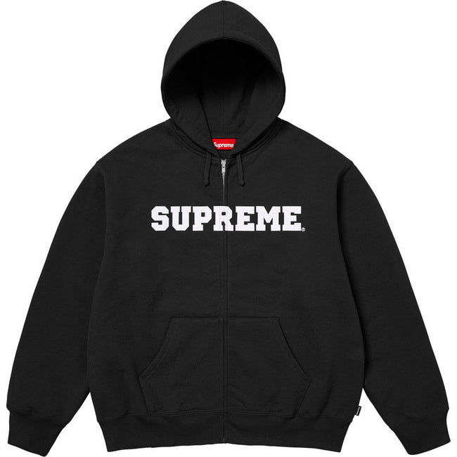 Supreme Collegiate Logo Zip-Up Hooded Sweatshirt - Black / White Hover Image