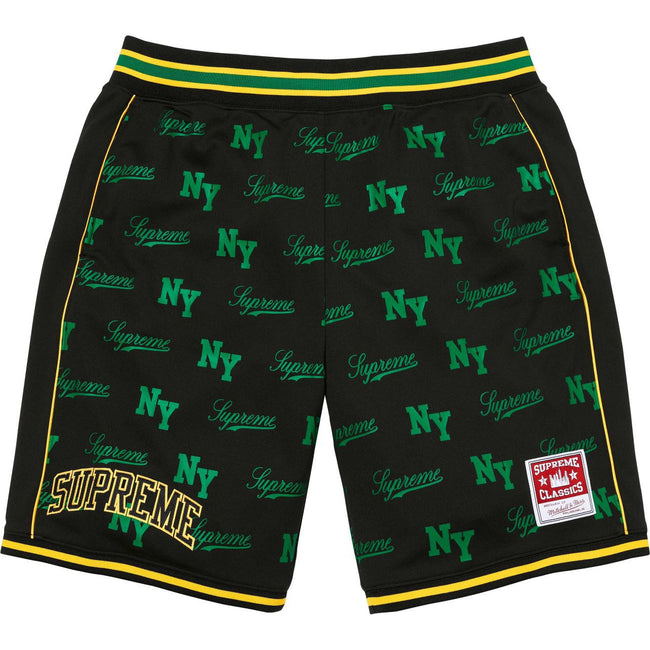 Supreme Allover Print Basketball Shorts - Black / Green / Gold Hover Image