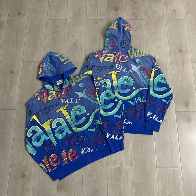 Vale Forever All-Over Vale Graffiti Print Vintage Wash Full-Zip Hoodie blue Hover Image
