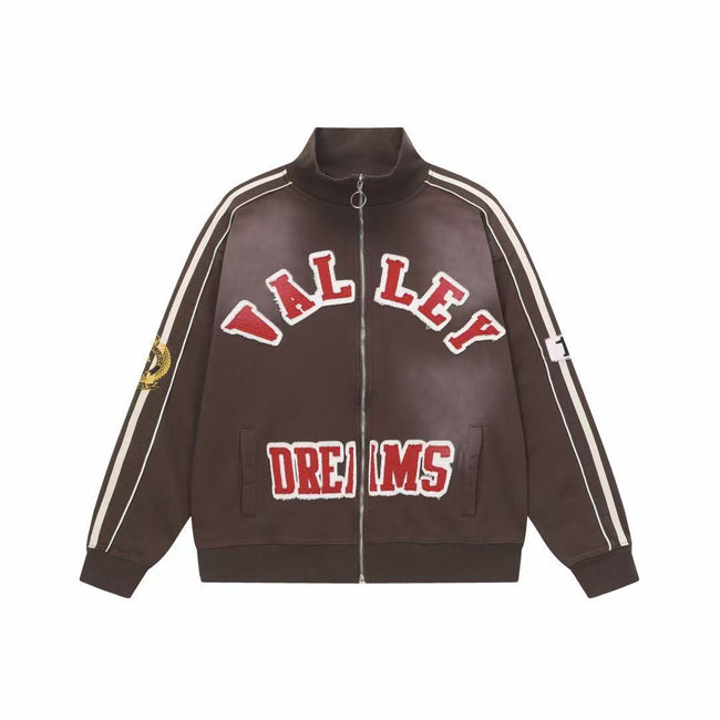 Vale Forever Valley Dreams Chenille Patch Lettering Vintage Wash Track Jacket brown Hover Image