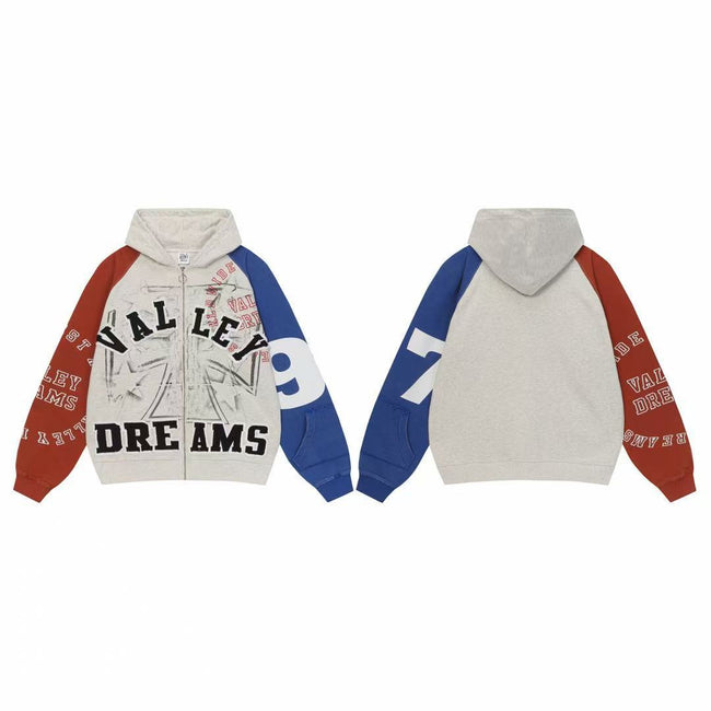 Vale Forever Valley Dreams Colorblock Iron Cross Graphic Vintage Wash Full-Zip Hoodie white Hover Image