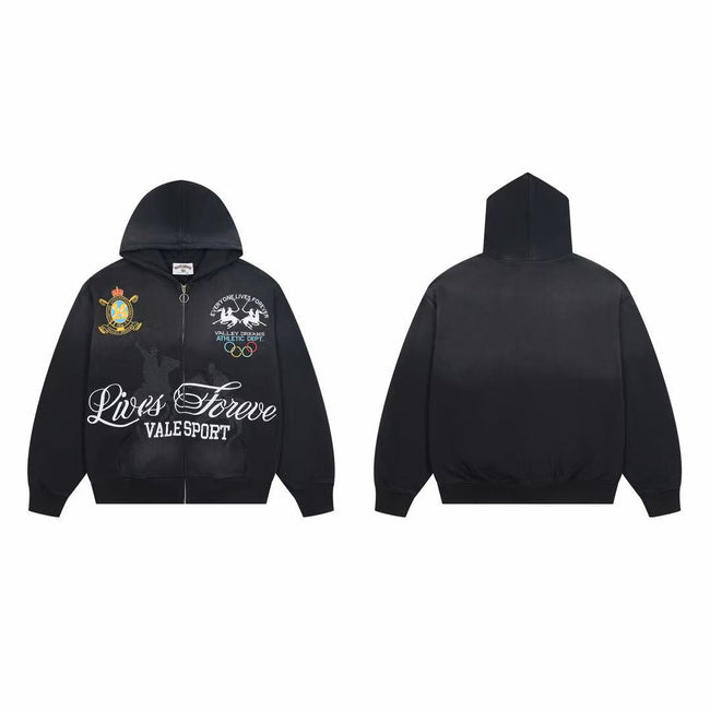 Vale Forever Vale Sport Polo & Crest Graphic Vintage Wash Full-Zip Hoodie black Hover Image