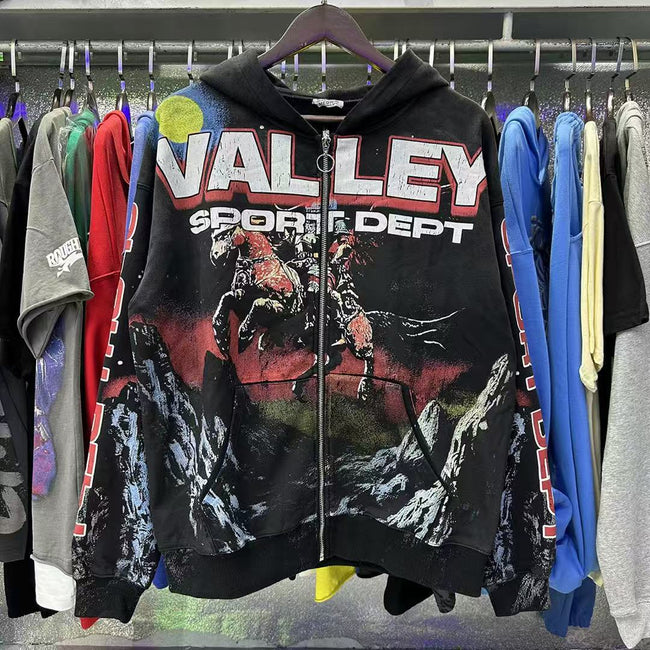 Vale Forever Valley Sport Dept Knight & Horse Graphic Vintage Wash Full-Zip Hoodie Hover Image