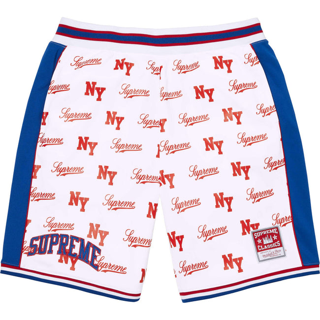 Supreme Allover Print Basketball Shorts - White / Red / Blue Hover Image