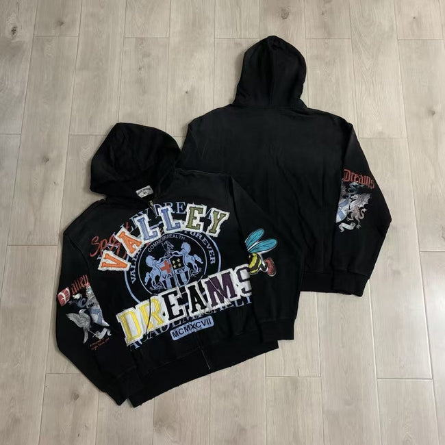 Vale Forever Valley Dreams Crest & Bee Graphic Vintage Wash Full-Zip Hoodie Hover Image