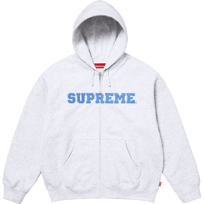 Supreme Collegiate Logo Zip-Up Hooded Sweatshirt - Heather Grey / Light Blue Hover Image