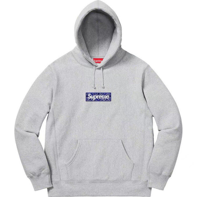 Supreme Box Logo Hooded Sweatshirt - Heather Grey / Blue Bandana Hover Image