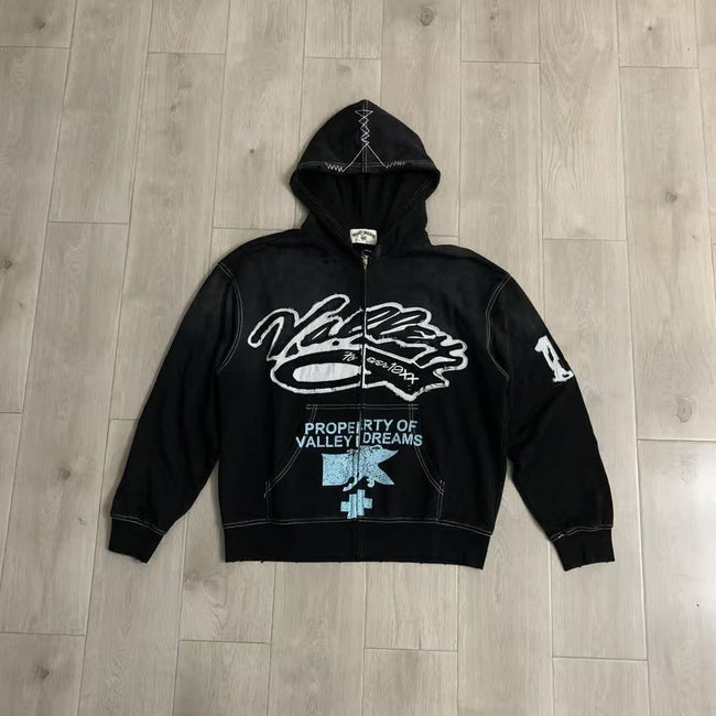 Vale Forever Valley Property Crest Contrast Stitch Vintage Wash Full-Zip Hoodie black Hover Image