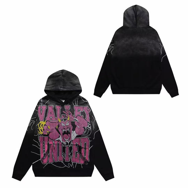 Vale Forever Valley United Pink Demon & Spiderweb Graphic Vintage Wash Hoodie Hover Image