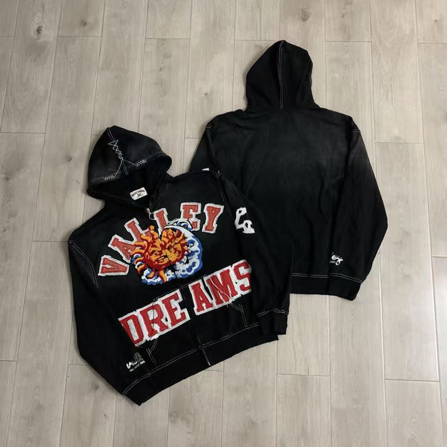 Vale Forever Valley Dreams Sun & Wave Graphic Vintage Wash Full-Zip Hoodie black Hover Image