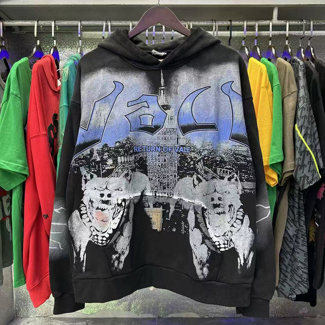 Vale Forever Return of Vale Twin Dogs & Skyline Graphic Vintage Wash Hoodie Hover Image