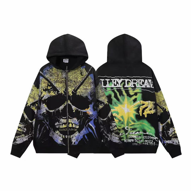 Vale Forever Valley Dreams Skull & Glowing Hands Graphic Vintage Wash Full-Zip Hoodie Hover Image