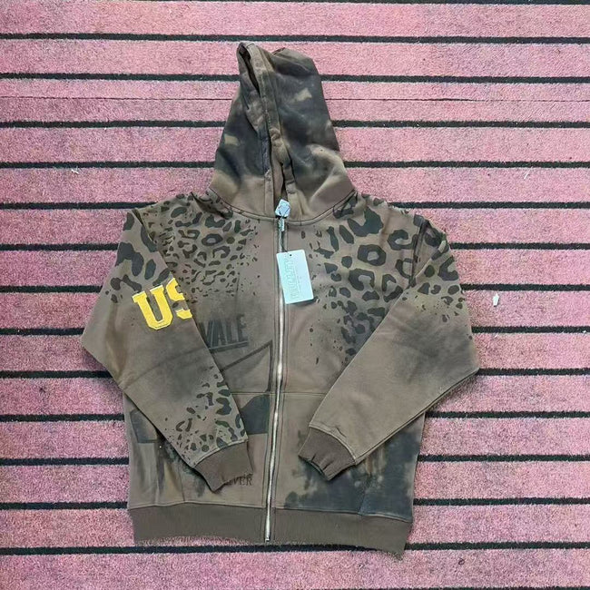 Vale Forever Leopard & Vintage Wash Full-Zip Hoodie khaki Hover Image
