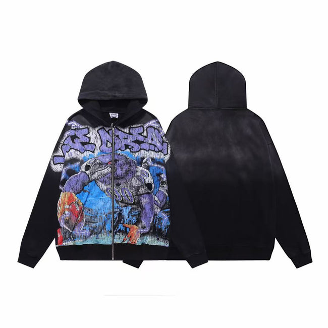 Vale Forever Football Monster Graphic Vintage Wash Full-Zip Hoodie Hover Image