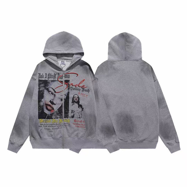 Vale Forever Sade Portrait & Newspaper Collage Vintage Wash Full-Zip Hoodie Hover Image