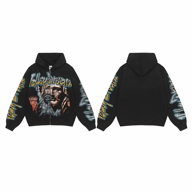 Vale Forever Valley Dreams Statue of Liberty & Portrait Graphic Vintage Wash Full-Zip Hoodie Hover Image