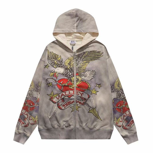 Vale Forever Valley Eagle & Heart Graphic Vintage Wash Full-Zip Hoodie Hover Image
