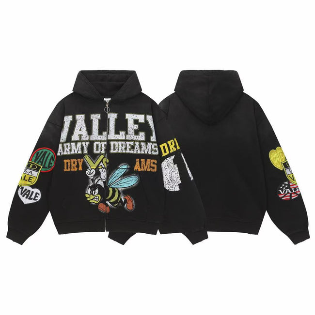 Vale Forever Valley Army of Dreams Wasp/Bee Graphic Vintage Wash Full-Zip Hoodie Hover Image