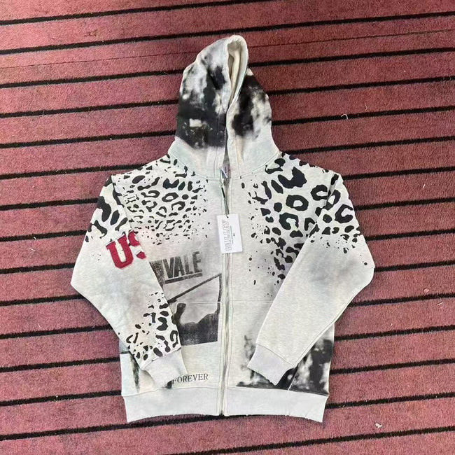 Vale Forever Leopard & Vintage Wash Full-Zip Hoodie white Hover Image