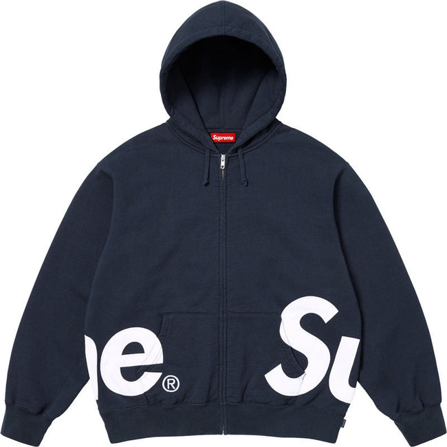 Supreme Big Logo Hooded Zip-Up Sweatshirt - Navy Hover Image