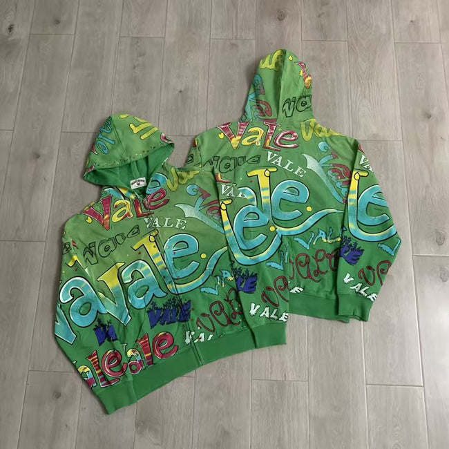 Vale Forever All-Over Vale Graffiti Print Vintage Wash Full-Zip Hoodie green Hover Image