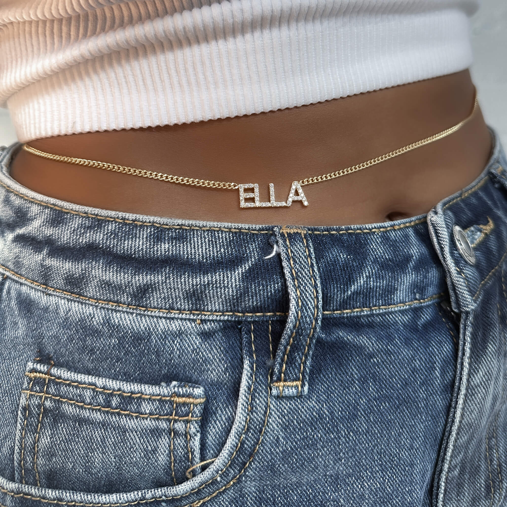 Olympia Pave Name Belly Chain