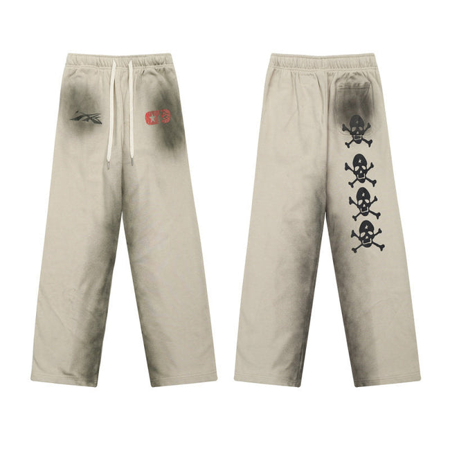 HELLSTAR Beige Skull Graphic Sweatpants Hover Image