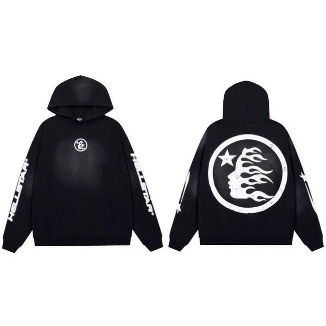 HELLSTAR Flame Logo Black Hoodie Hover Image