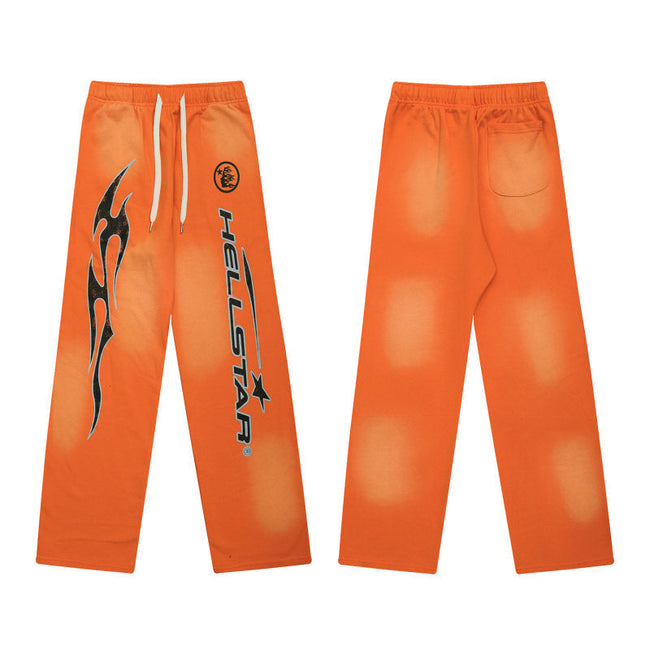 HELLSTAR Flame Logo Wide Leg Sweatpants Orange Hover Image