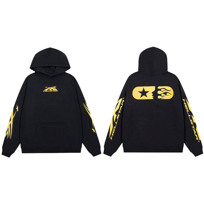 HELLSTAR Star Graphic Black Yellow Hoodie Hover Image