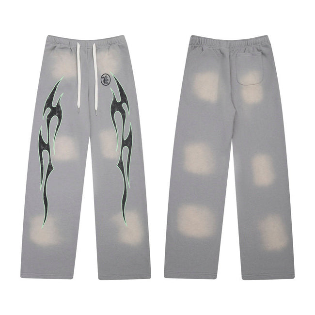 HELLSTAR Flame Graphic Wide Leg Sweatpants Grey Hover Image